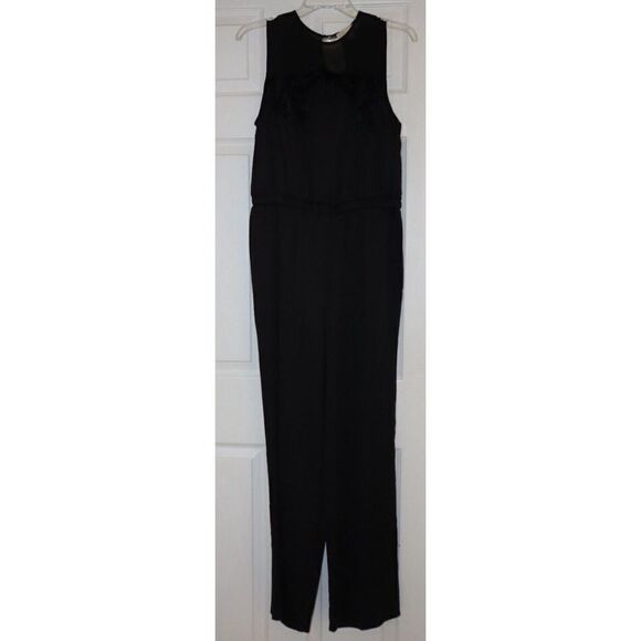 Michael Michael Kors Women's Sz 10 Black Feather Trim Jumpsuit $195 - Picture 2 of 14